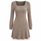 ✨ Easy Feminine Style | Women’s Square-Neck Ribbed Babydoll Dress with Pockets