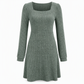 ✨ Easy Feminine Style | Women’s Square-Neck Ribbed Babydoll Dress with Pockets