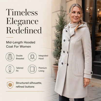 🔥 50% OFF | Women's Double-Breasted Hooded Pea Coat – Classic Winter Essential