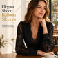 🌸 Elegant Lace Sleeves, Flattering Stretch Fit | Women's Deep V-Neck Top