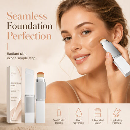 🔥 50% OFF – 2-in-1 Foundation Stick with Built-In Brush – Buildable Coverage, 12g