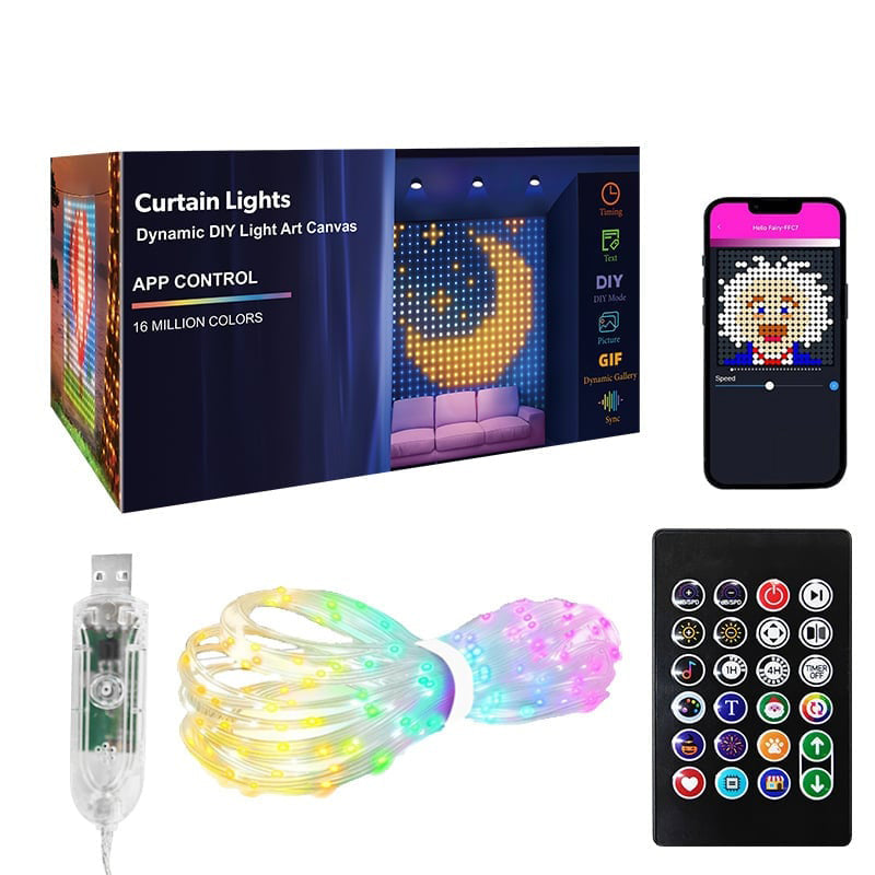 Smart RGB curtain lights with app and remote