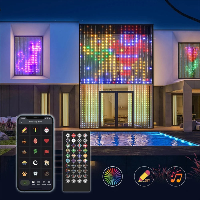 Smart curtain lights outdoors with app music and remote control