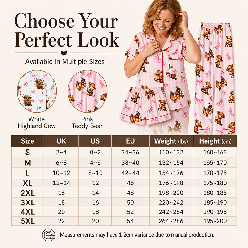 Pajama set size guide S to 5XL