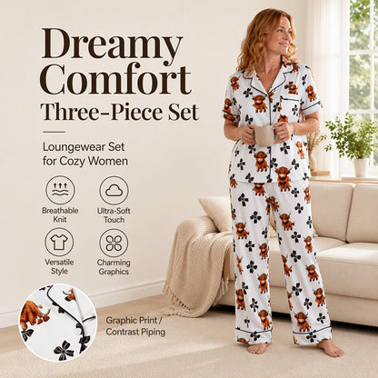 ⏳LAST DAY SALE 70% OFF!!🐮Cute Highland Cow Print, 3-Piece Fun Pajama Set – Cozy Lounge & Sleepwear ✨
