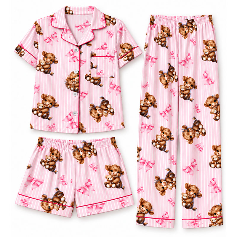 Pink Teddy Bear three piece pajama set