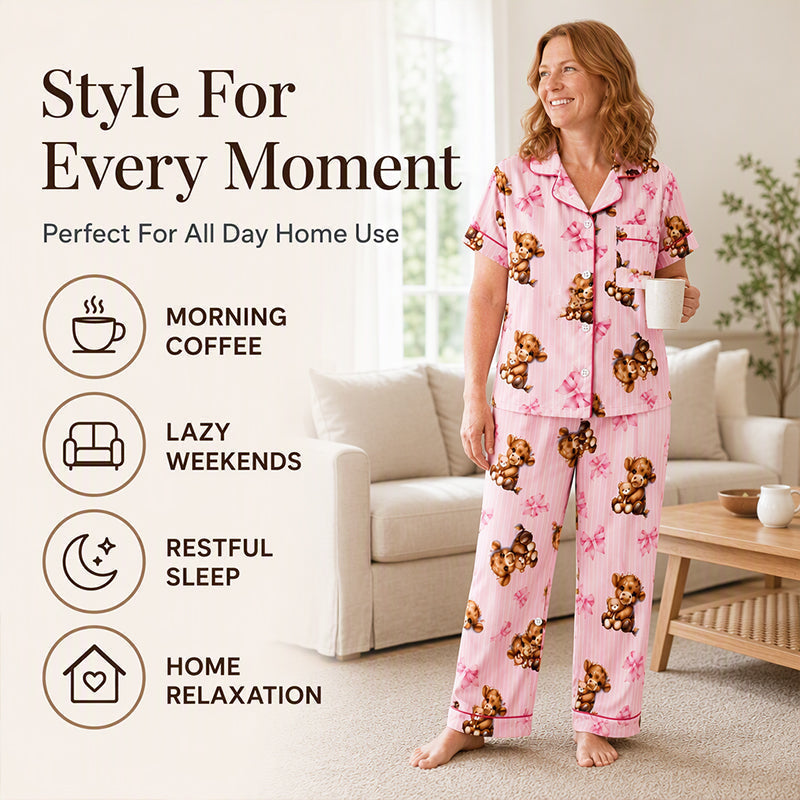 Pink pajama set for morning coffee lazy weekends and sleep