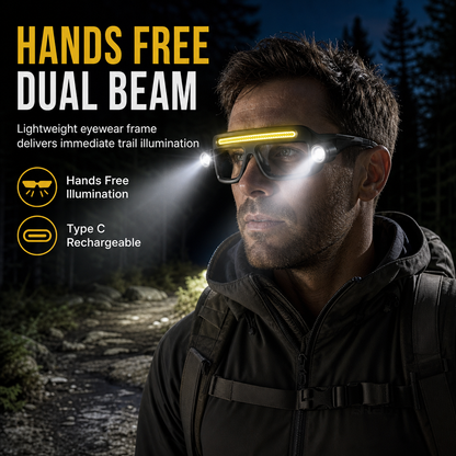 🔦 50% OFF | USB-C Rechargeable LED Work Glasses – Hands-Free Dual Beam & 5 Light Modes