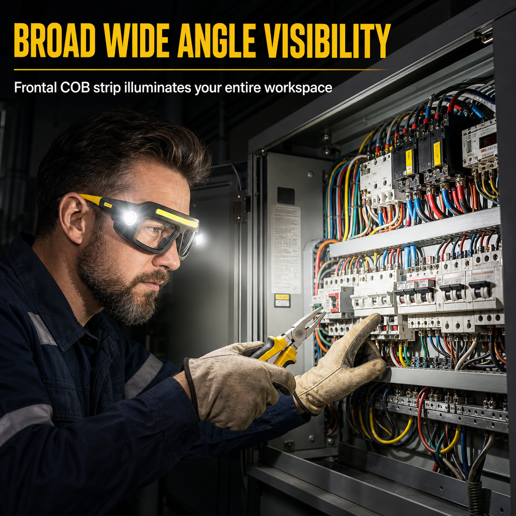 Wide angle COB illumination work glasses