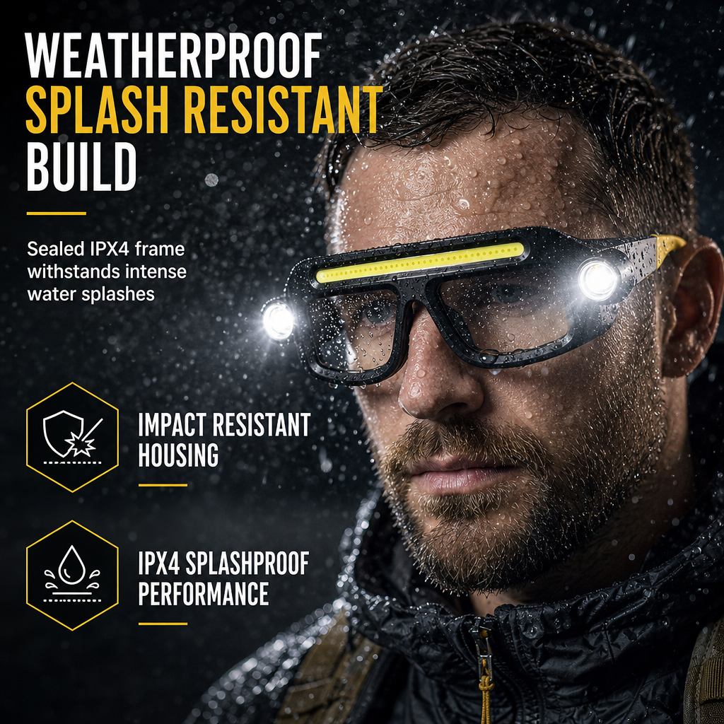 IPX4 splash resistant LED glasses