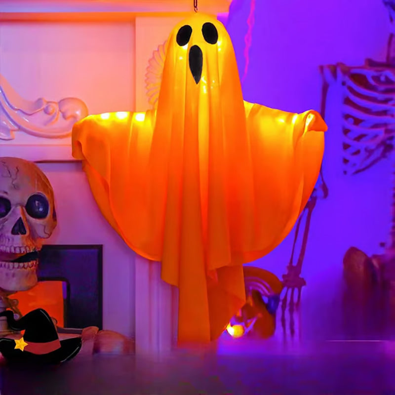 Orange illuminated Halloween hanging ghost