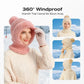 🎉This Week's Special Sales - ￡12.99✨Women 3-in-1 Knitted Balaclava Hat, Fleece Lined Warm Hood Beanie with Scarf & Face Mask, Pom Pom Winter Hat for Outdoor Skiing🧣