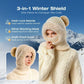 🎉This Week's Special Sales - ￡12.99✨Women 3-in-1 Knitted Balaclava Hat, Fleece Lined Warm Hood Beanie with Scarf & Face Mask, Pom Pom Winter Hat for Outdoor Skiing🧣