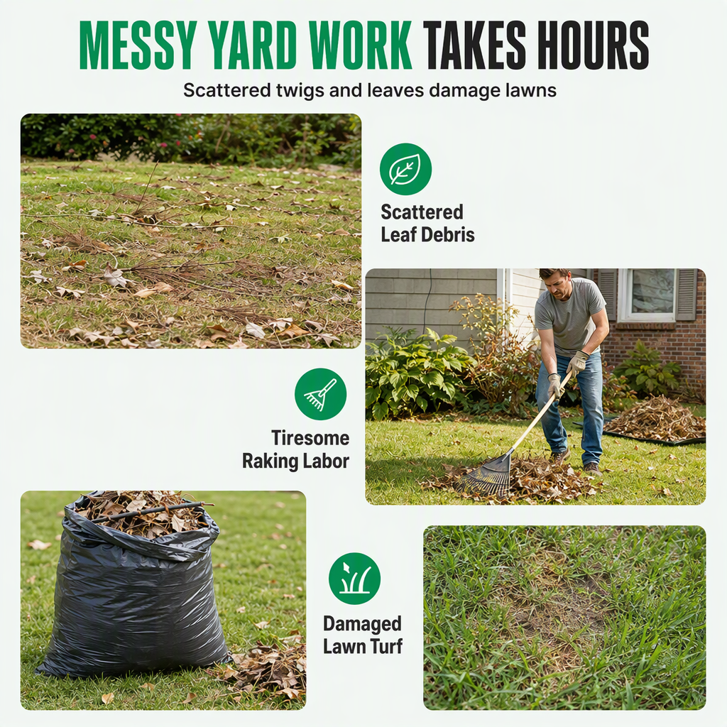 Garden leaf collection mat in use