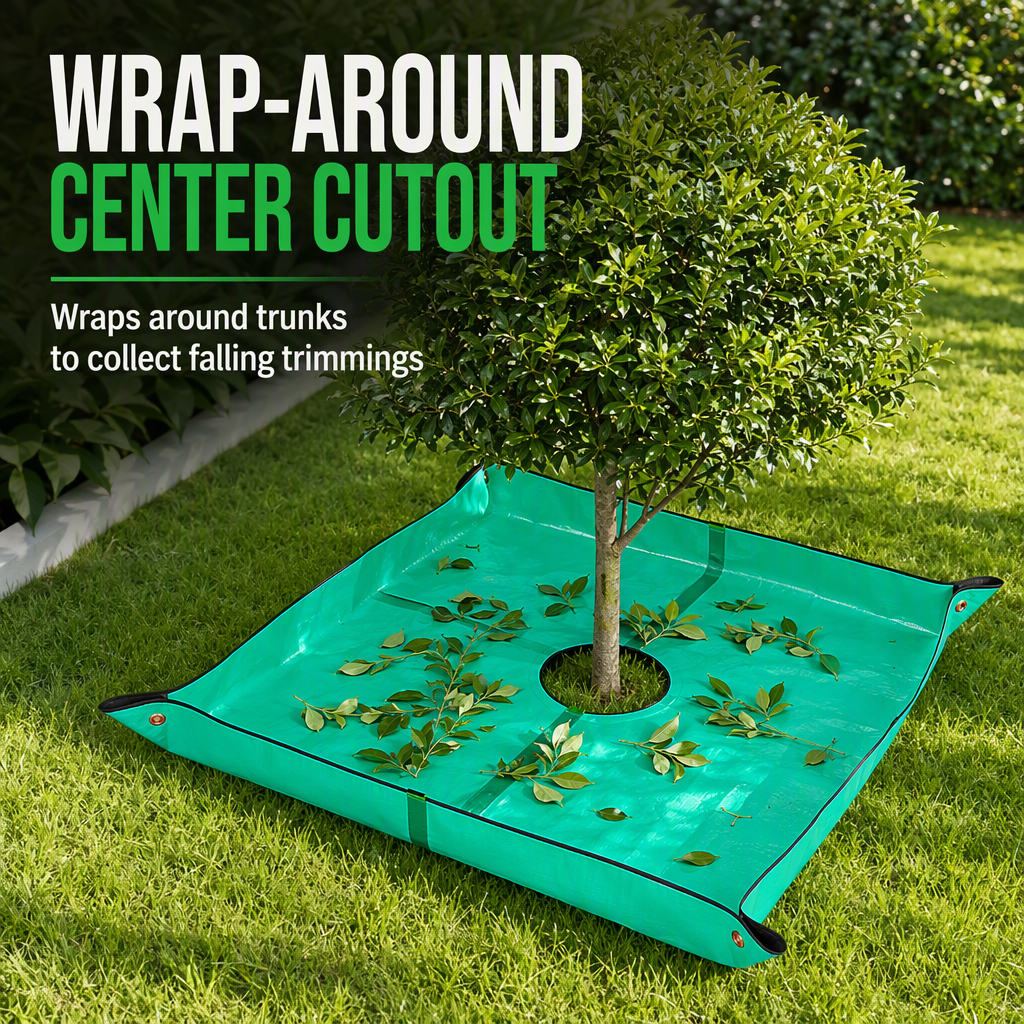 Garden clean-up mat around shrub
