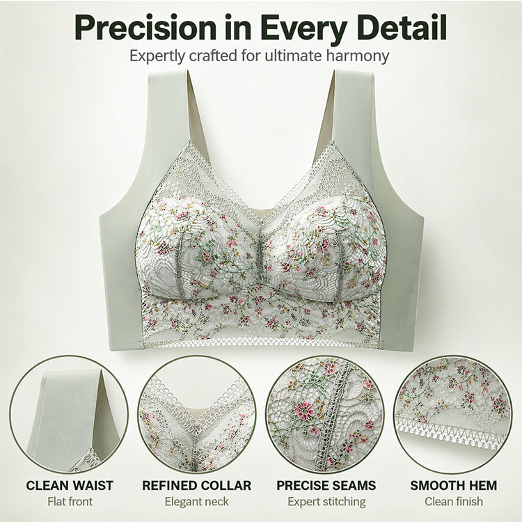 Floral lace bra construction details