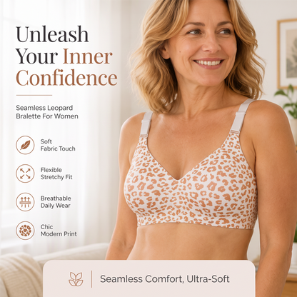 🐆 50% OFF – Leopard Print Wireless Push-Up Bra | Seamless Support, Adjustable Straps & All-Day Comfort