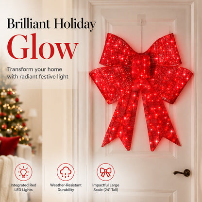 🎄 50% OFF 🎀 Weatherproof LED Christmas Bow | Large Light-Up Red Bow for Festive Home Decor✨