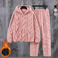 🔥 54% OFF 💗 Women's Ultra-Soft Fuzzy Cable Knit Hoodie & Joggers Set – Cosy Winter 2-Piece Loungewear!