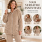 🧸 50% OFF ✨ Women's Plush Cable-Knit Lounge Set – Zip-Up Hooded Jacket & Matching Trousers