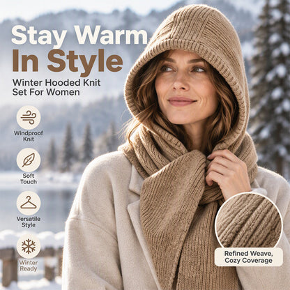 🧣 50% OFF ❄️ Women's 2-in-1 Thermal Knit Hooded Scarf – Cosy Winter Hat & Scarf Combo