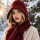 🧣 50% OFF ❄️ Women's 2-in-1 Thermal Knit Hooded Scarf – Cosy Winter Hat & Scarf Combo